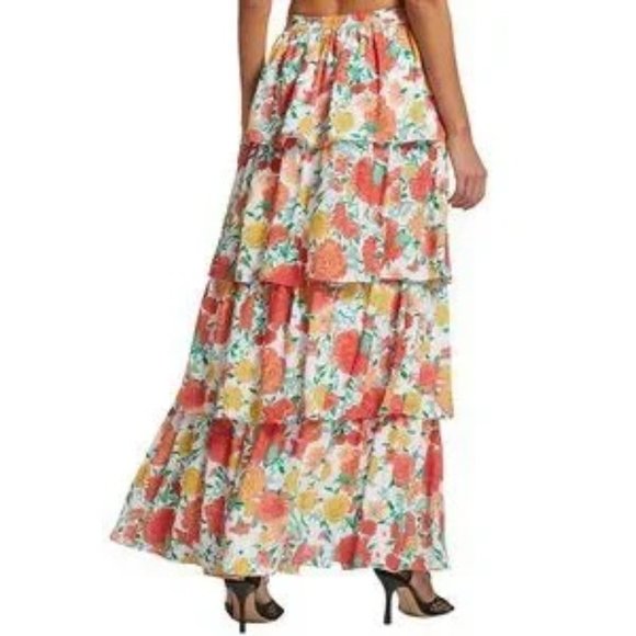 Wayf Floral Tiered Maxi Skirt Red Orange Romantic Feminine Size S - Picture 5 of 15